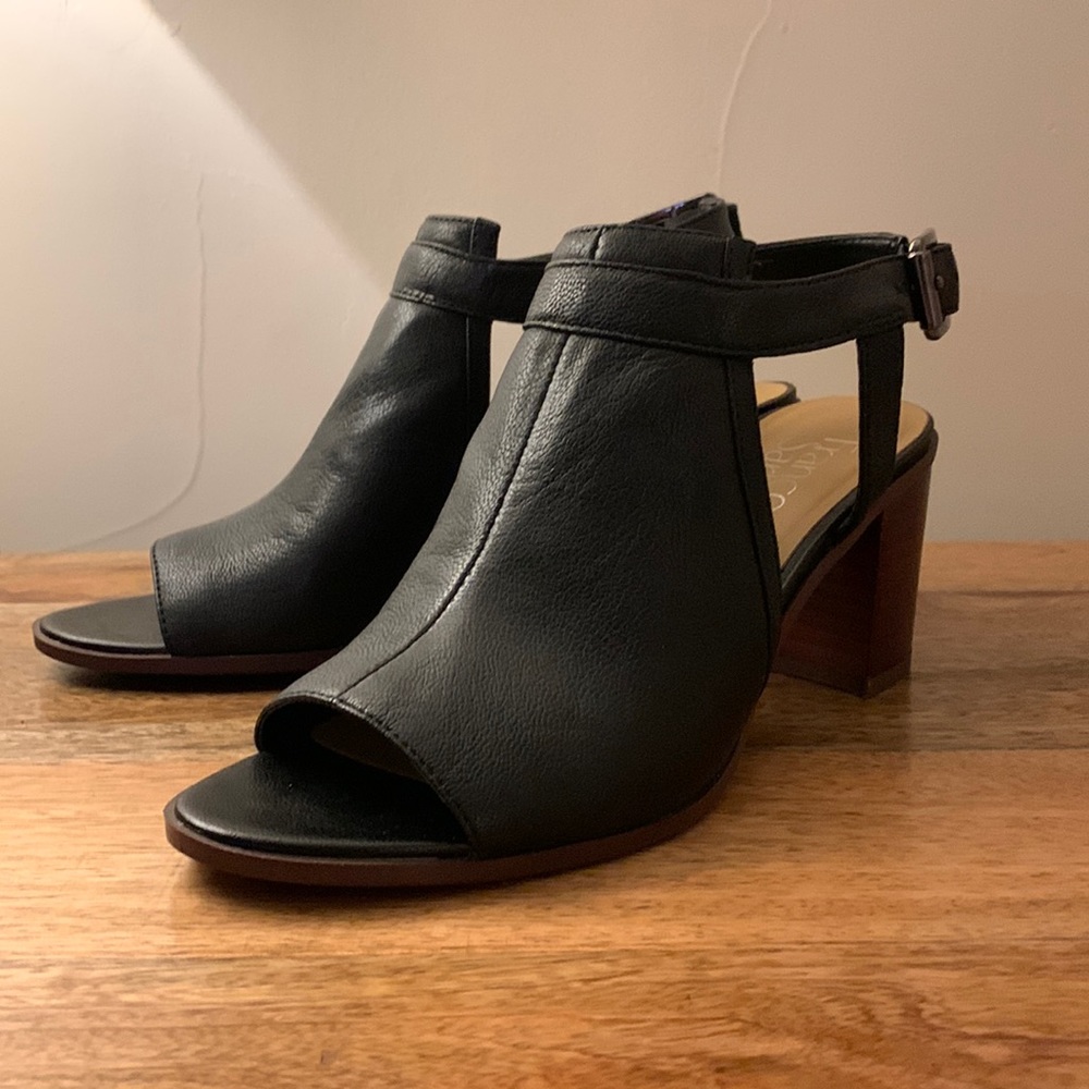 Franco Sarto Harlet Black Leather Open Toe Booties 6M